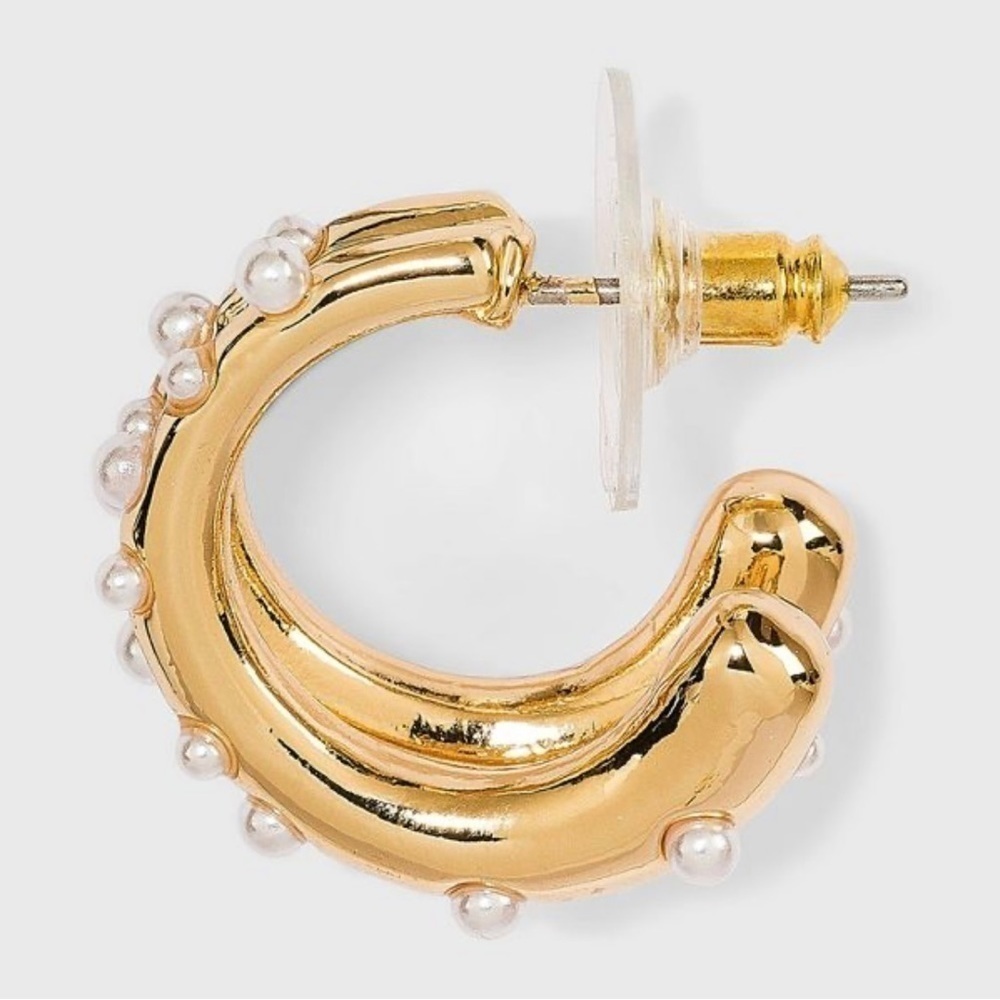 Sugarfix by Baublebar Faux Pearl Gold‎ Tone Double Hoop Earrings - Picture 2 of 4